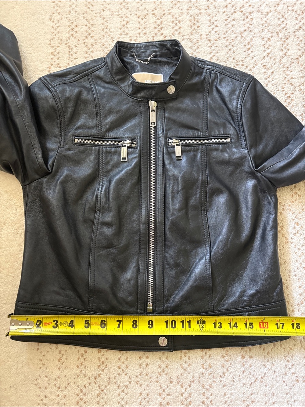 Michael Kors Real Lambskin Leather Moto Biker Jacket Size Small S Black - Picture 13 of 15